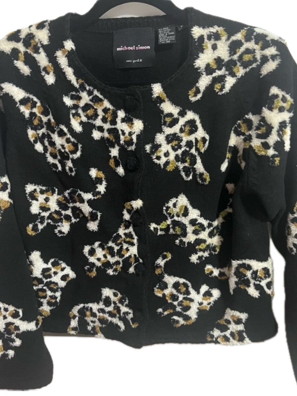 Michael Simon New York 1999 vintage leopard tiger animal cardigan sweater NYC